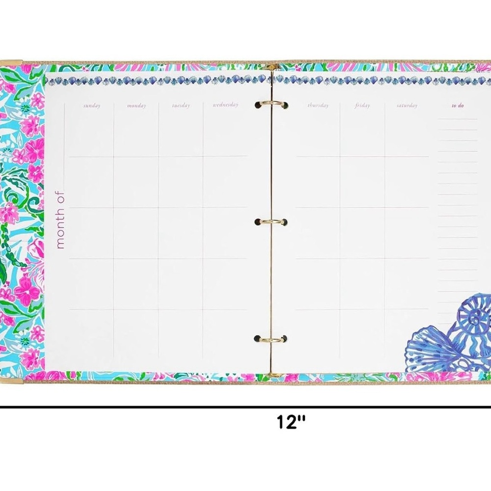 Lilly Pulitzer Tan and Gold Textured Binder with pencil holder and 2025 calendar - Picture 2 of 11